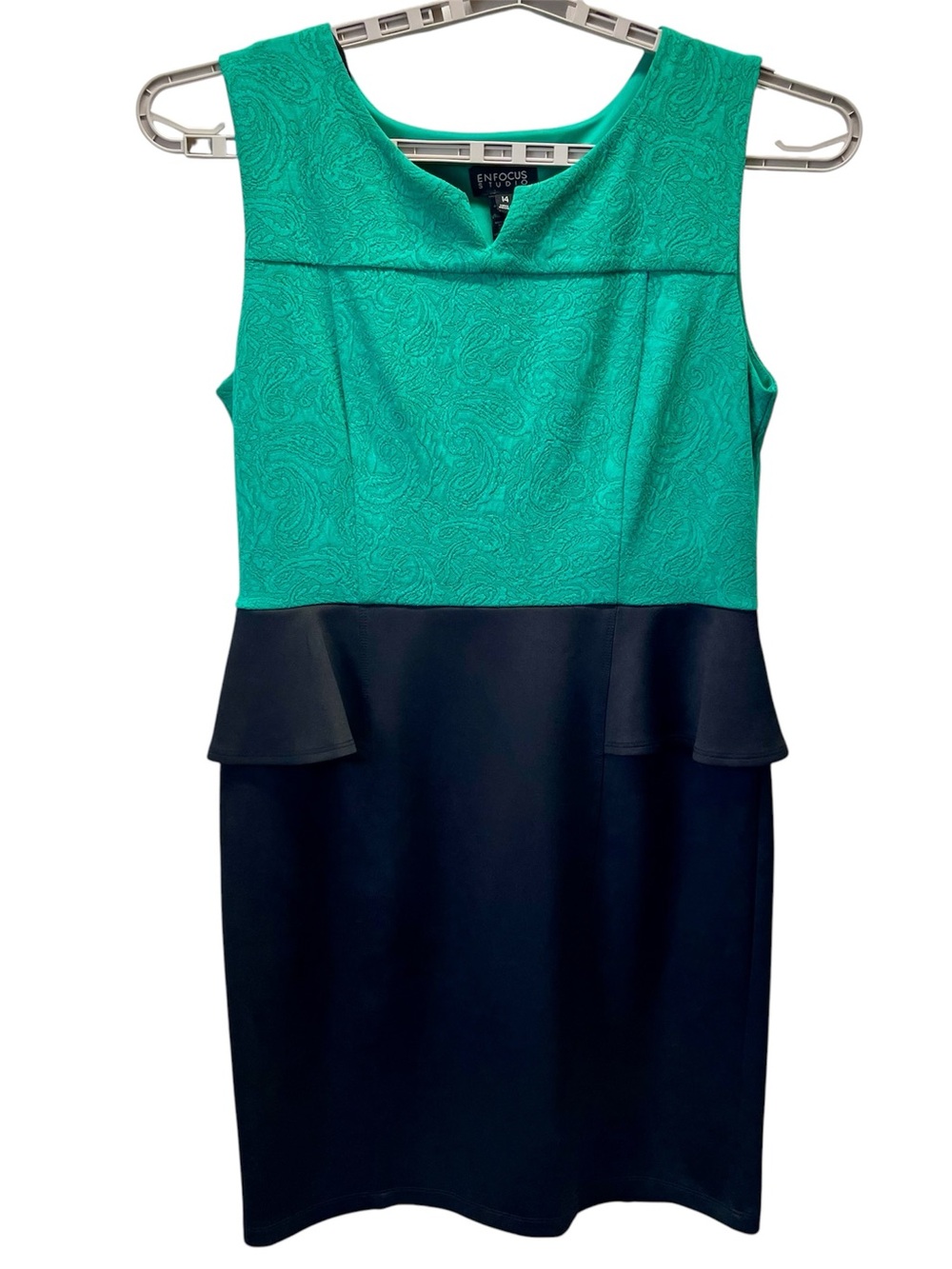 Enfocus Studio Woman’s Size 14 Colorblock Peplum Dress Emerald Green & Black